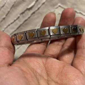 NWOT Chic Silver stainless steel Bracelet with Gold Heart Accents